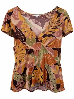 O’Neill Faux Wrap Tropical Leaf Blouse Size Large Boho Viscose Top No Stretch
